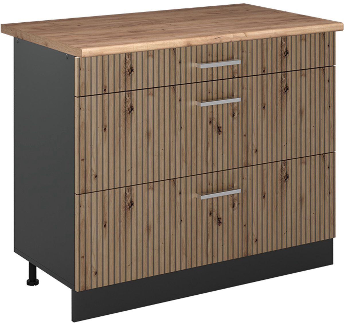 Vicco Keukenonderkast R-Line, Artisanaal eiken/Antraciet, 100 cm goudkleurig eiken werkblad
