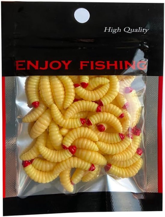 Maden worm visaas - 50 stuks x 2cm zachte kunstmatige broodwormen zwemmend aas visaccessoires voor forel barbeel — afbeelding 5