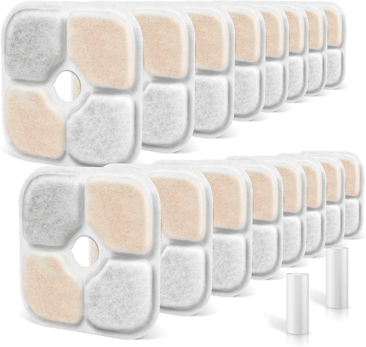 18 stuks vervangingsfilters voor Pixi fontein vervangingsfilters 2,5 l kattenfontein filter drievoudig filtersysteem met hars en actieve kool 2 slangen
