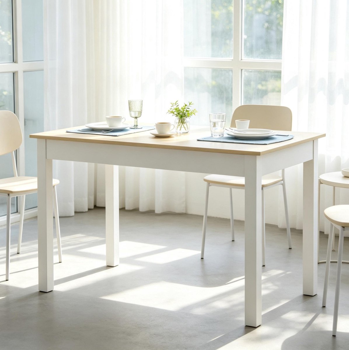 STILVORA Eettafel - Rechthoekig Tafelblad Voor Eten En Werken - Modern Voor Keuken Eetkamer En Woonkamer - Spaanplaat - 119 x 70 x 75 cm - Eiken Wit