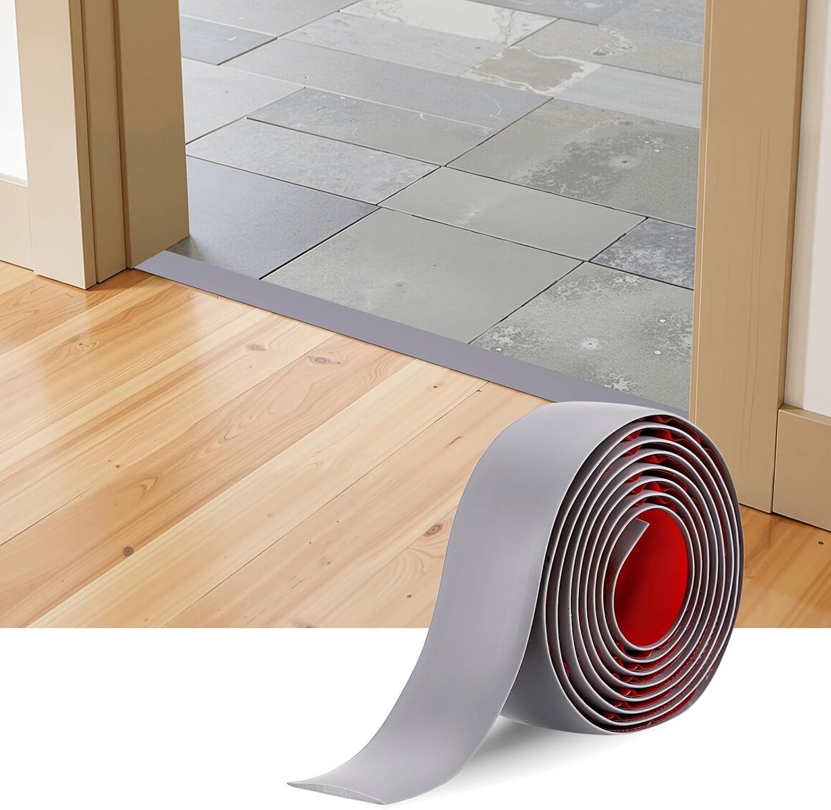 Zelfklevende vloerovergangsstrips voor deuropeningen 200x4cm | Vinyl deurdrempelstrip, flexibele waterdichte drempelstrips voor tapijtranddecoratie, vloerspleten en tegels (grijs)
