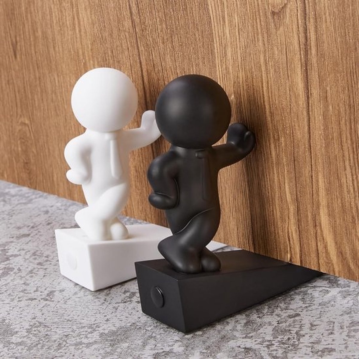 SnelShoppen - Schattige Deurstoppers - 2 Stuks Decoratieve Buddy Deurstoppers - Effectief voor het Openhouden van Deuren - Zwart en Wit - Perfect voor