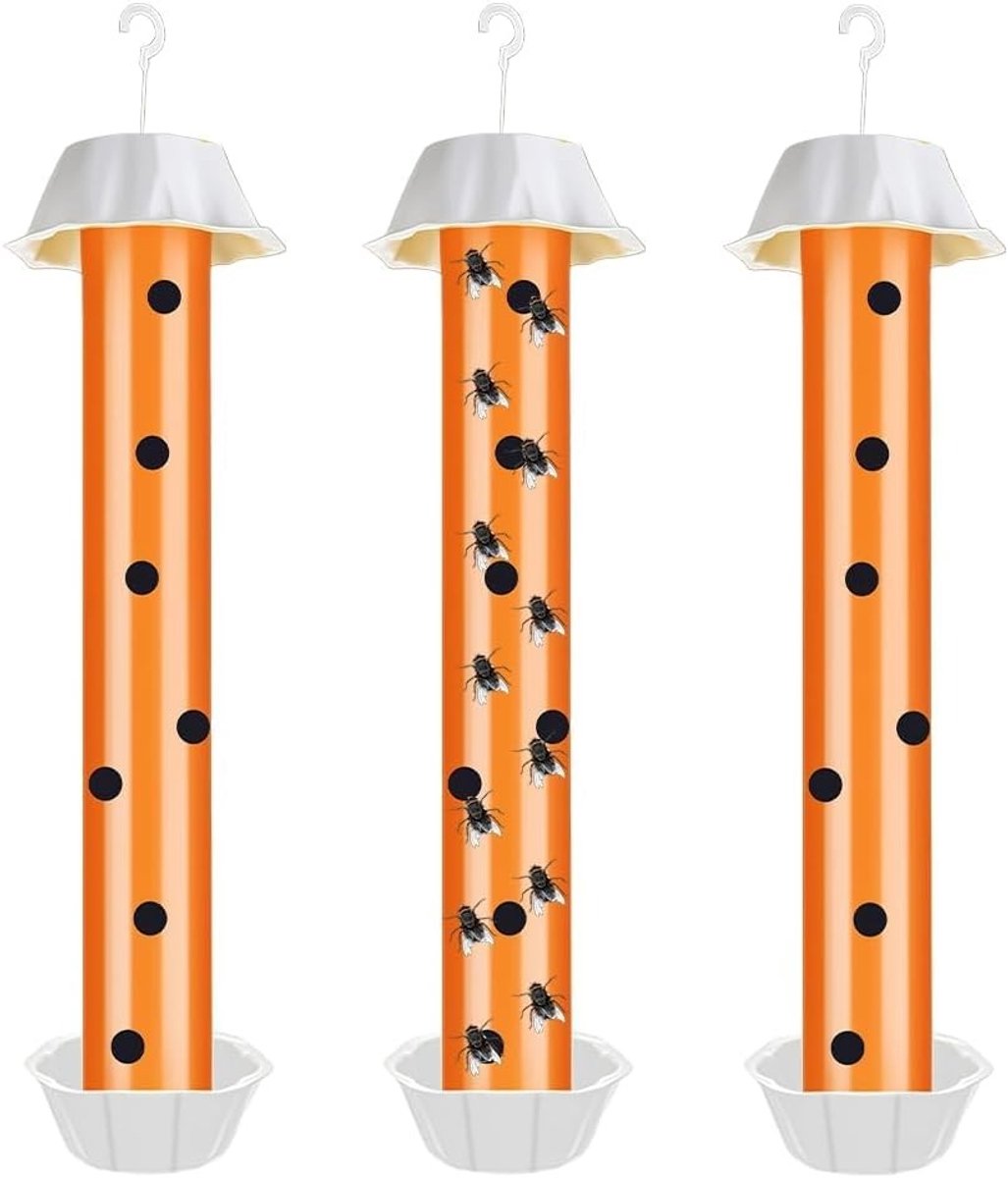Effectieve 3-delige insectenval voor binnen en buiten, met plakstrip voor het vangen van vliegen, muggen en fruitvliegen, ideaal voor ophangen en neerzetten