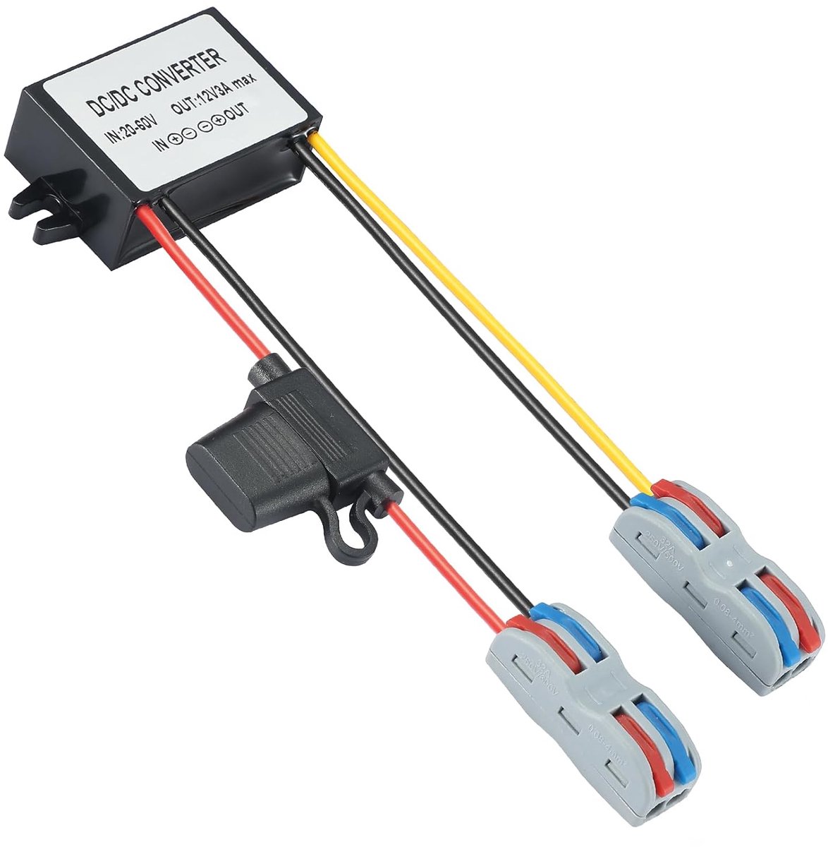 20V-60V naar 12V Buck Converter 3A 36W Voeding Module DC 24V/36V/48V naar 12V Spanningsregelaar IP67 Waterdicht voor CCTV Motor Automotive LED etc.