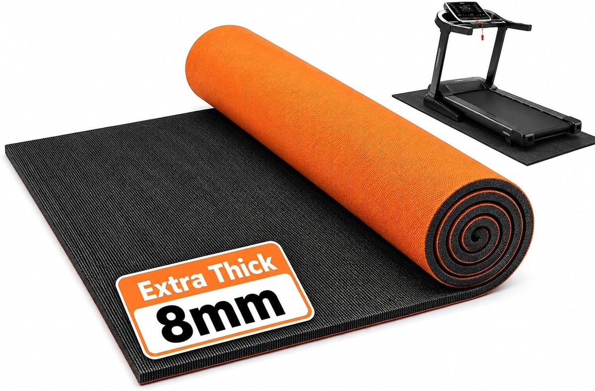 8 mm dik (120 x 60 cm), geurloos, loopband, roltrainer, mat, fitnessapparatuur, vloerbeschermingsmat, tapijt, antislip en schokabsorberend voor fitnessstudio, thuisgym, op maat te snijden