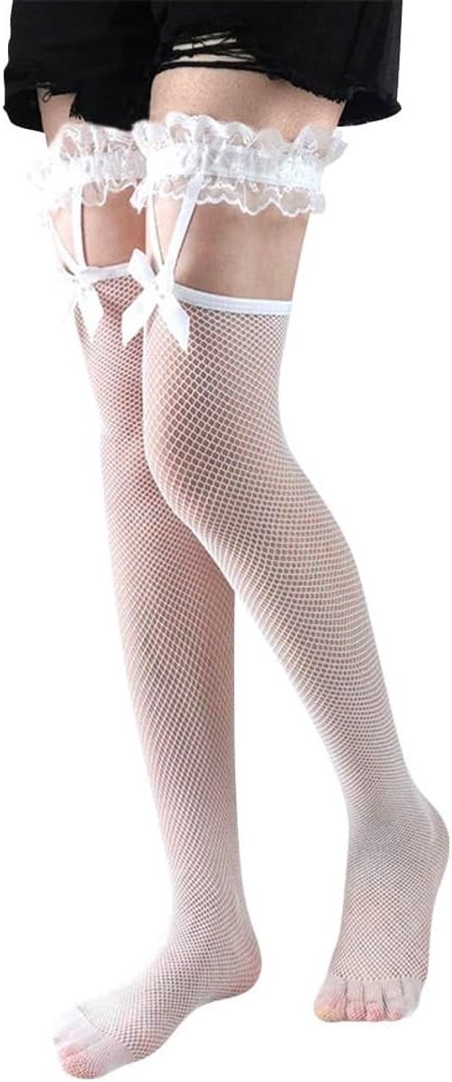 Verleidelijke Fishnet Kousen met Strik en Hoge Taille voor Dames - Sexy Mesh Thigh High Pantyhoses en Tights