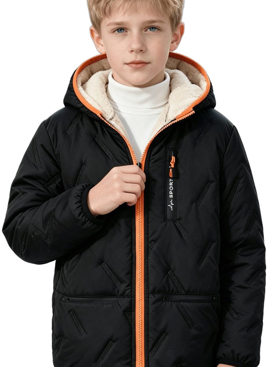 Currero Winterjas Parka Jongens Lange Jas Wintermantel Overjas Gewatteerd Waterdicht Winter Stijlvol Mantel Kinderen 14-15 Jaar Zwart