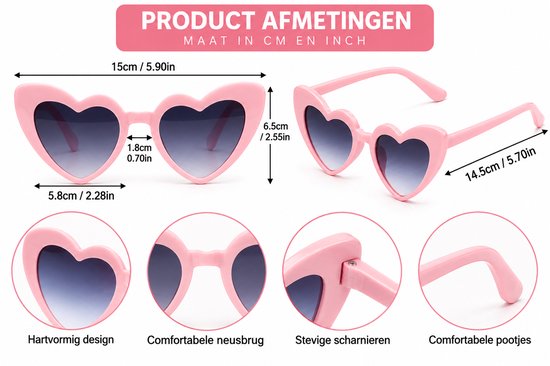 Hartjes Zonnebril Roze | Hartvormige Zonnebril | Hartjes Bril | Dames Zonnebril | Festival Bril | Feestbril | Vrijgezellenfeest | Bachelorette Party | Carnaval | Bruiloft | Rave Bril | Retro Bril | Unisex — afbeelding 4