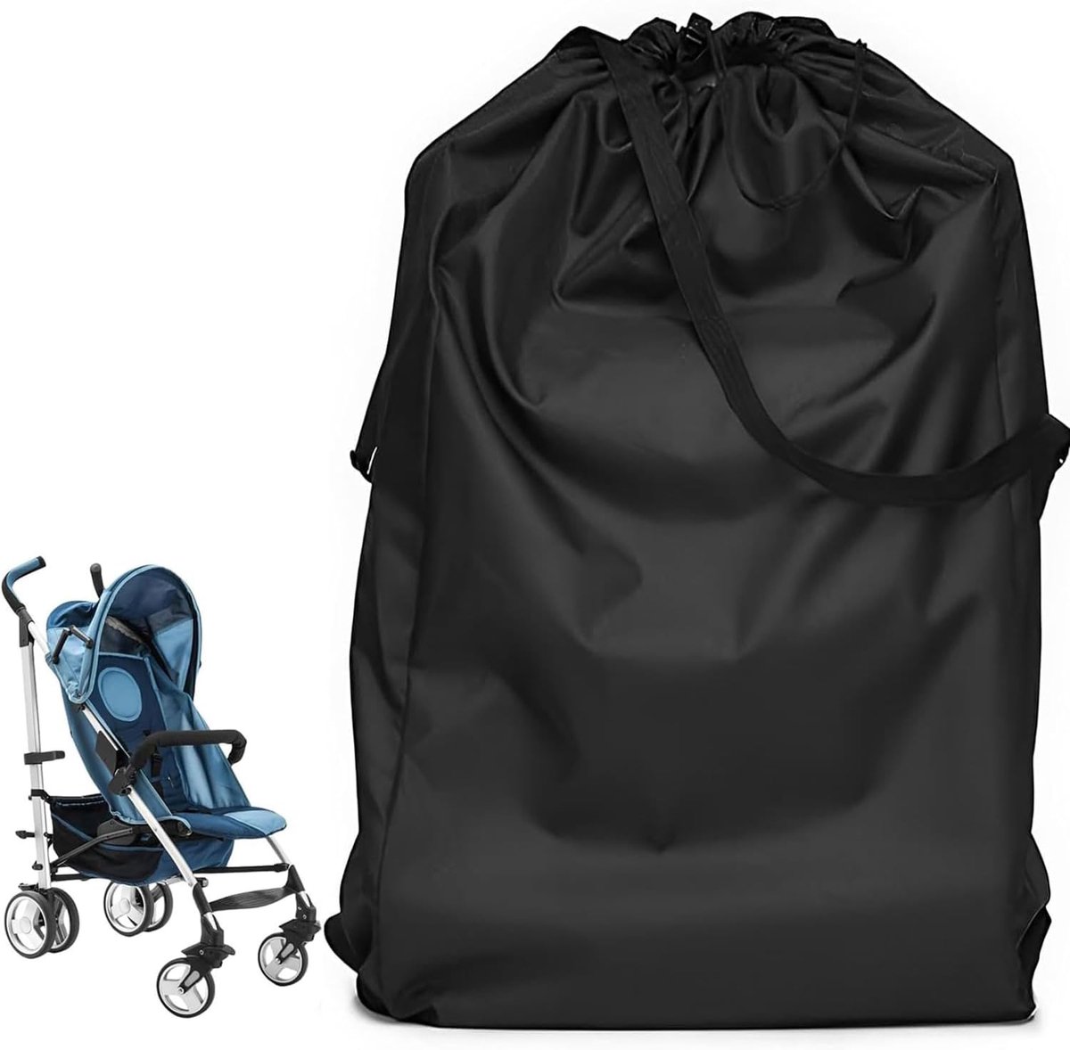 Kinderwagen-reistas, waterdichte gate-check-tas, kinderwagenhoes, opslag voor baby's, zwart, grote inhoud