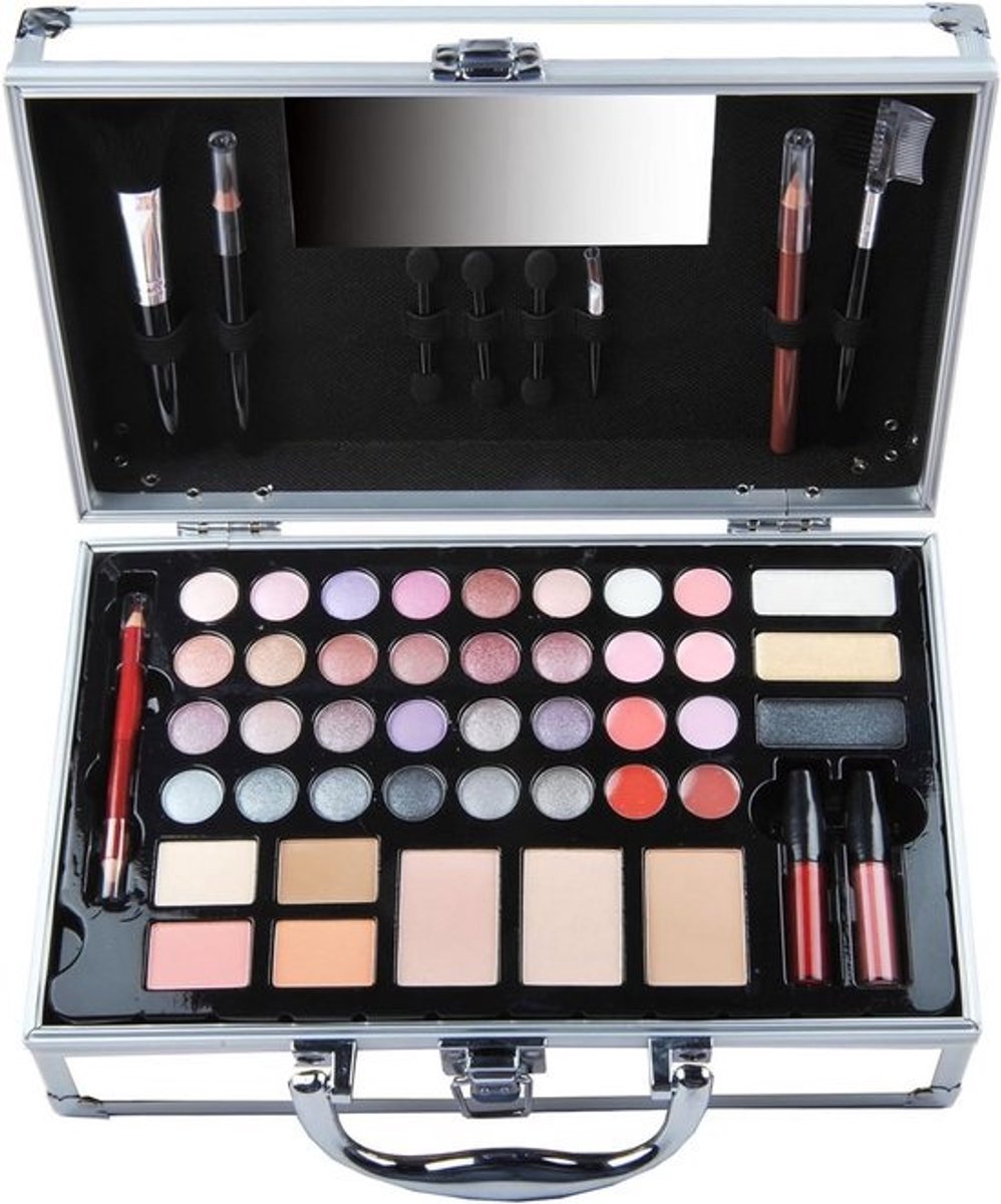 Makeup Palette & Pencil Case met 48 Stukken: Blush, Oogschaduw, Lippenstift, Nagellak | Organisator | Mooi Cadeau Idee