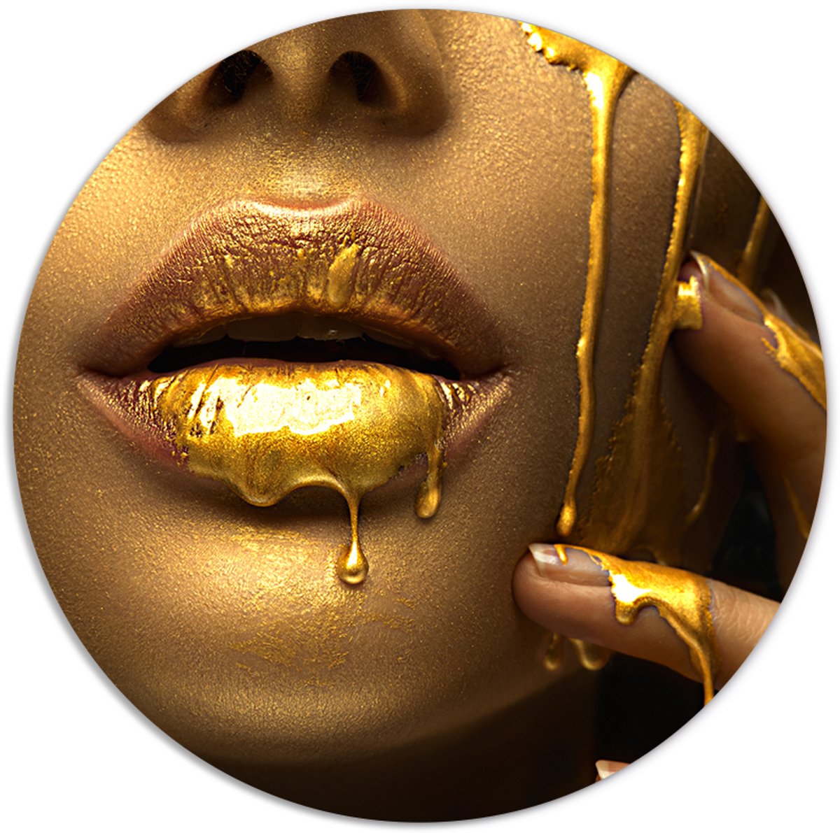 Label2X - Muurcirkel gold lips - Ø 25 cm - Forex - Multicolor - Wandcirkel - Rond Schilderij - Muurdecoratie Cirkel - Wandecoratie rond - Decoratie voor woonkamer of slaapkamer