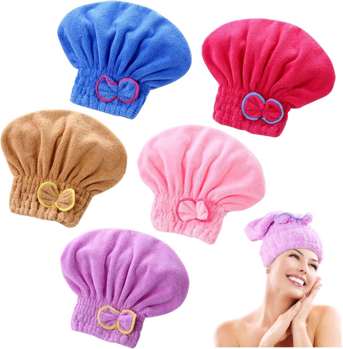 5 stuks, haarhanddoek, sneldrogend, microvezel haarhanddoek, wrap, tulband, super absorberend, voor vrouwen