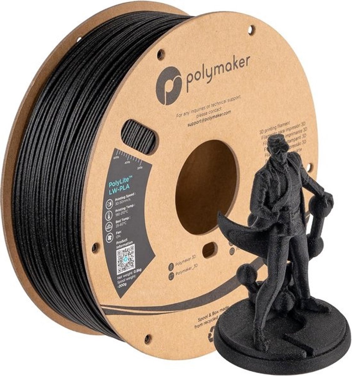 LW-PLA Filament 1.75mm - 800g - Zwart