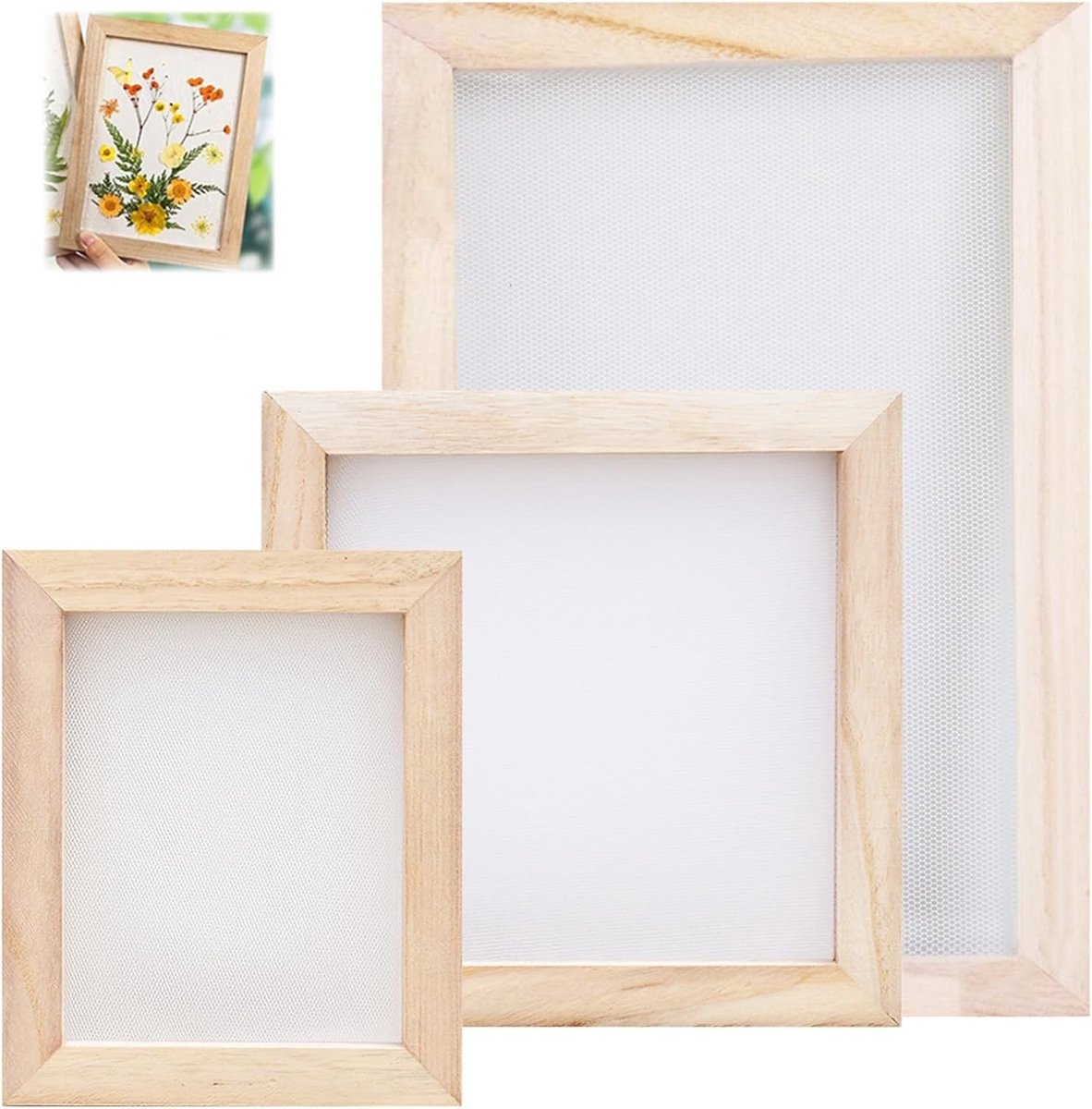 Set van 3 Papieren Schepframes 15×18/20×20/20×30 cm voor DIY Papierproductie en Creatieve Projecten
