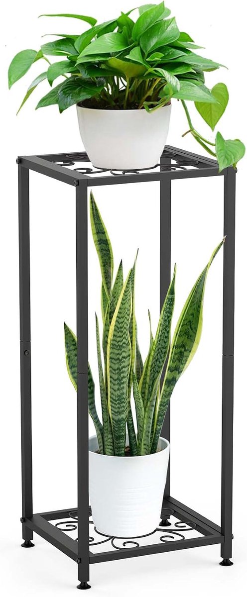 Plant Stand Indoor Outdoor Waterdichte Hoge 2 Tier Plant Stands Zwart Roestvrije Stabiele Plantenplank Houder voor Woonkamer Balkon Tuin