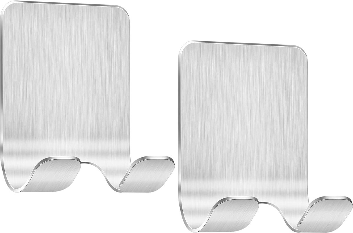 2 stuks scheerapparaathouders, douche, haken, zelfklevende scheerhouder, douche, roestvrij staal, kleefhaken, handdoekhaak zonder boren, badkamerhaak, wandhaken, zilverkleurig