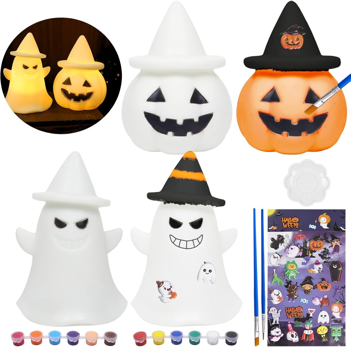 Schilderset voor kinderen, Halloween-lamp, nachtlampje om 3D te schilderen, pompoen, geest, creatief spel en handmatige activiteit, kinderen, creatieve vrije tijd, Halloween, knutselen, cadeau voor