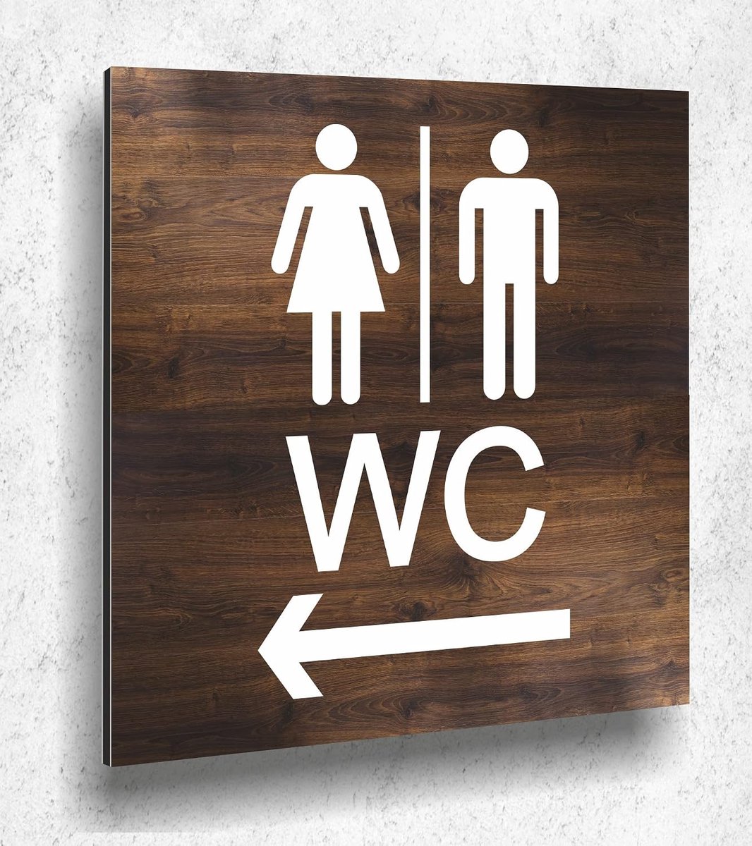 Wc-bord pijl links houtlook eiken donker dames heren hout UV-druk 12 x 12cm - 3mm aluminium composiet - Made in Germany Art.Nr. E 2101
