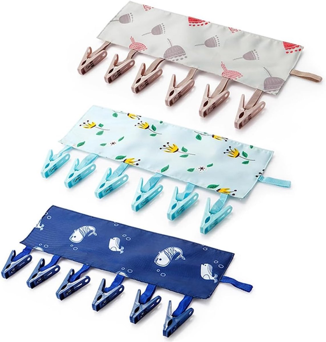 3-pack draagbare opvouwbare waslijn met 18 clips - snel drogende rekken voor reizen/zakelijk/kamperen/badkamer