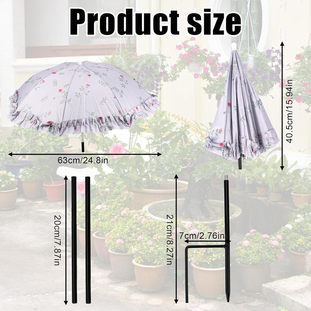Lasuroa 3 Sets Plantenparaplu's voor Buitenplanten, Zonwerende Parasols Beschermen Planten Tegen de Felle Zon Verstelbare Tuinparaplu voor Potplanten (Bloemenstijl)