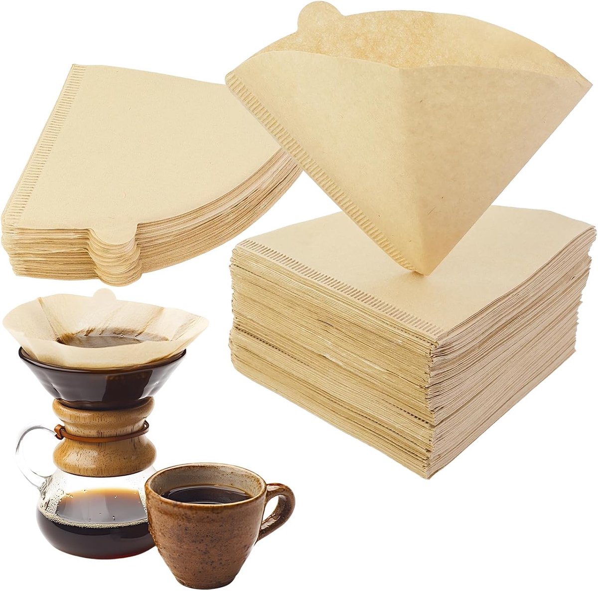 200 stuks koffiefilterpapier, V-vormige koffiefilter papier, koffieextractiefilter, natuurlijk koffiefilterpapier, kegel koffiefilter, natuurlijk papier voor koffiepot