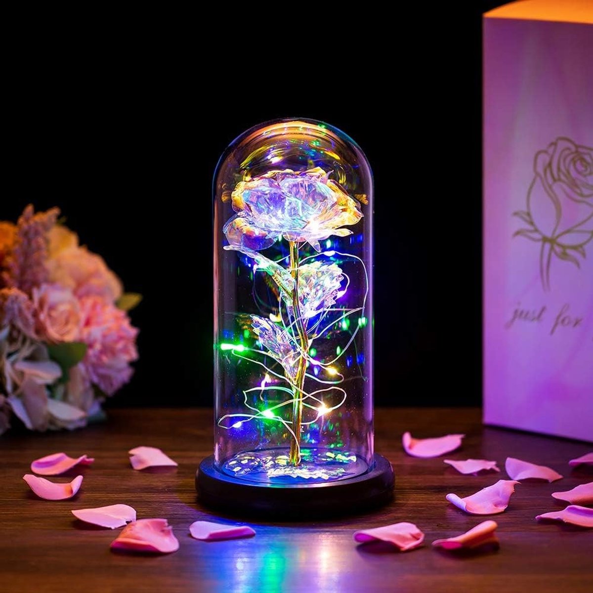 Eternal Fake Roses in Glazen Dome voor Vrouwen, Perfecte Cadeaus voor Verjaardag, Valentijnsdag en Bruiloften met Galaxy Lichten
