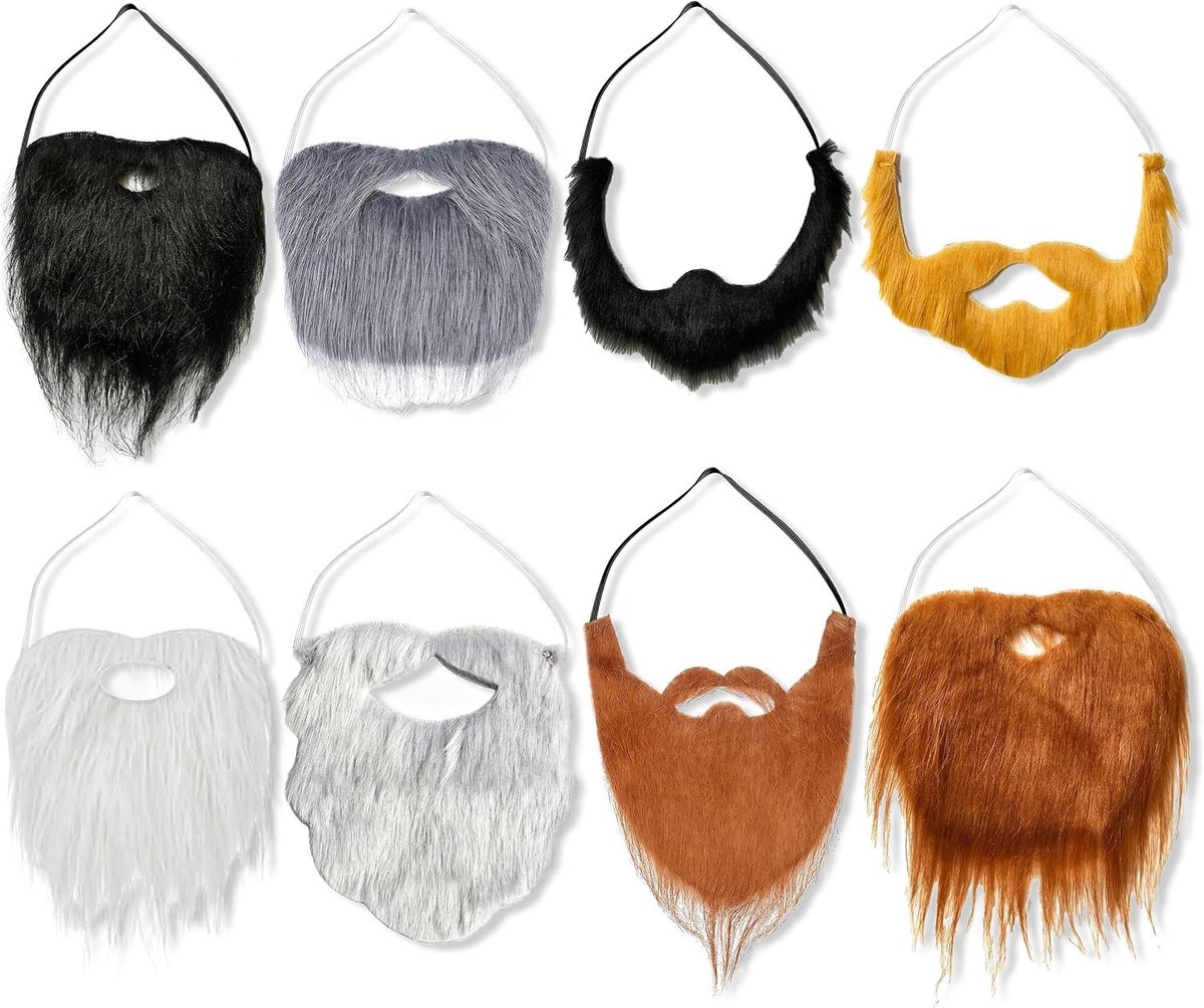 Multicolor Kunstmatige Baardset met Elastische Bandjes - 8 Stuks voor Halloween, Kerst en Themafeesten