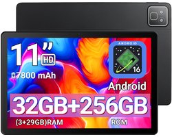 11 inch Android 16 Tablet - 32GB RAM(3G+29GB) - 256GB opslag - 7800mAh - 5MP + 8MP - Bluetooth 5.3 - Zwart