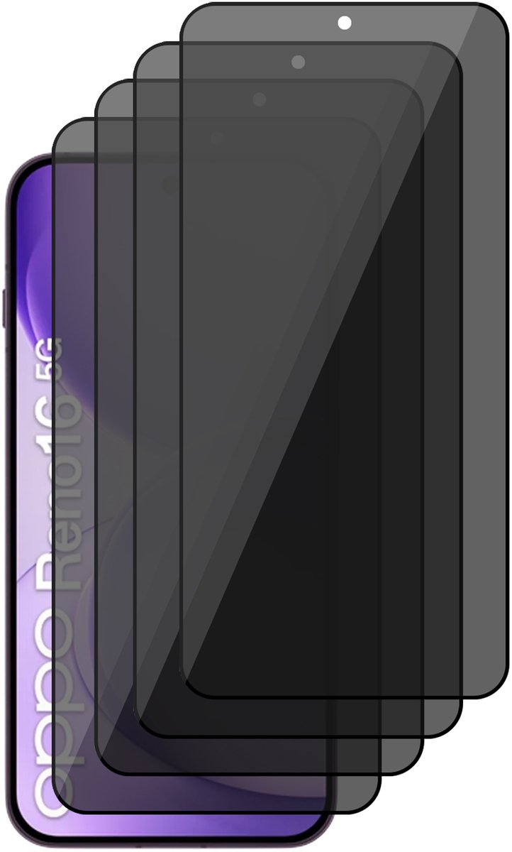 Privacy Screenprotector geschikt voor Oppo Reno 16 / 16 Pro 5G – 4 Stuks – Full Cover Gehard Glas – Anti Inkijk – Privacy Filter