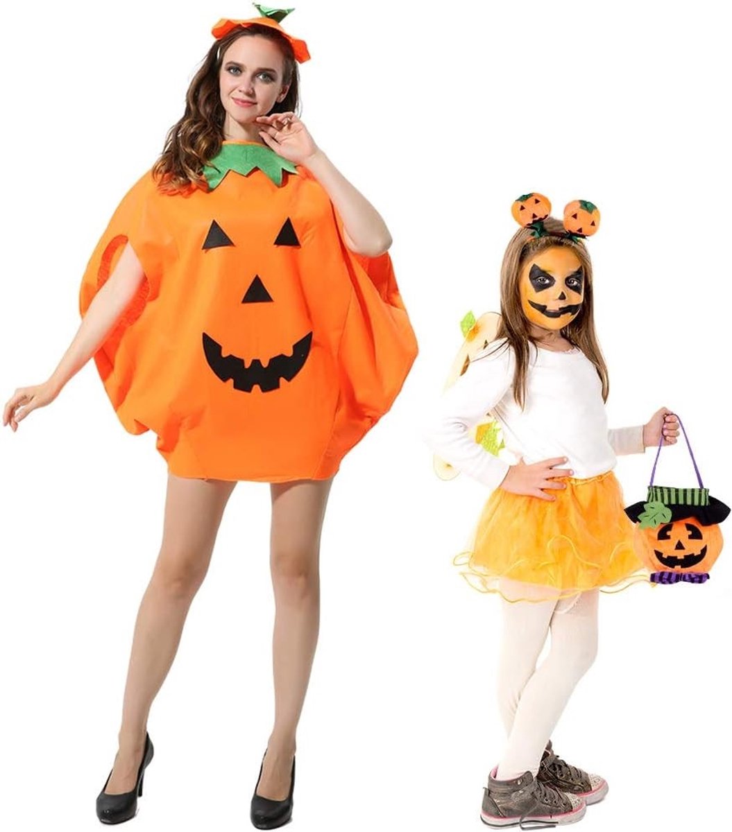 4 Stuks Unisex Halloween Kostuum voor Volwassenen - Grappige Pompoen Outfit voor Feestjes en Cosplay