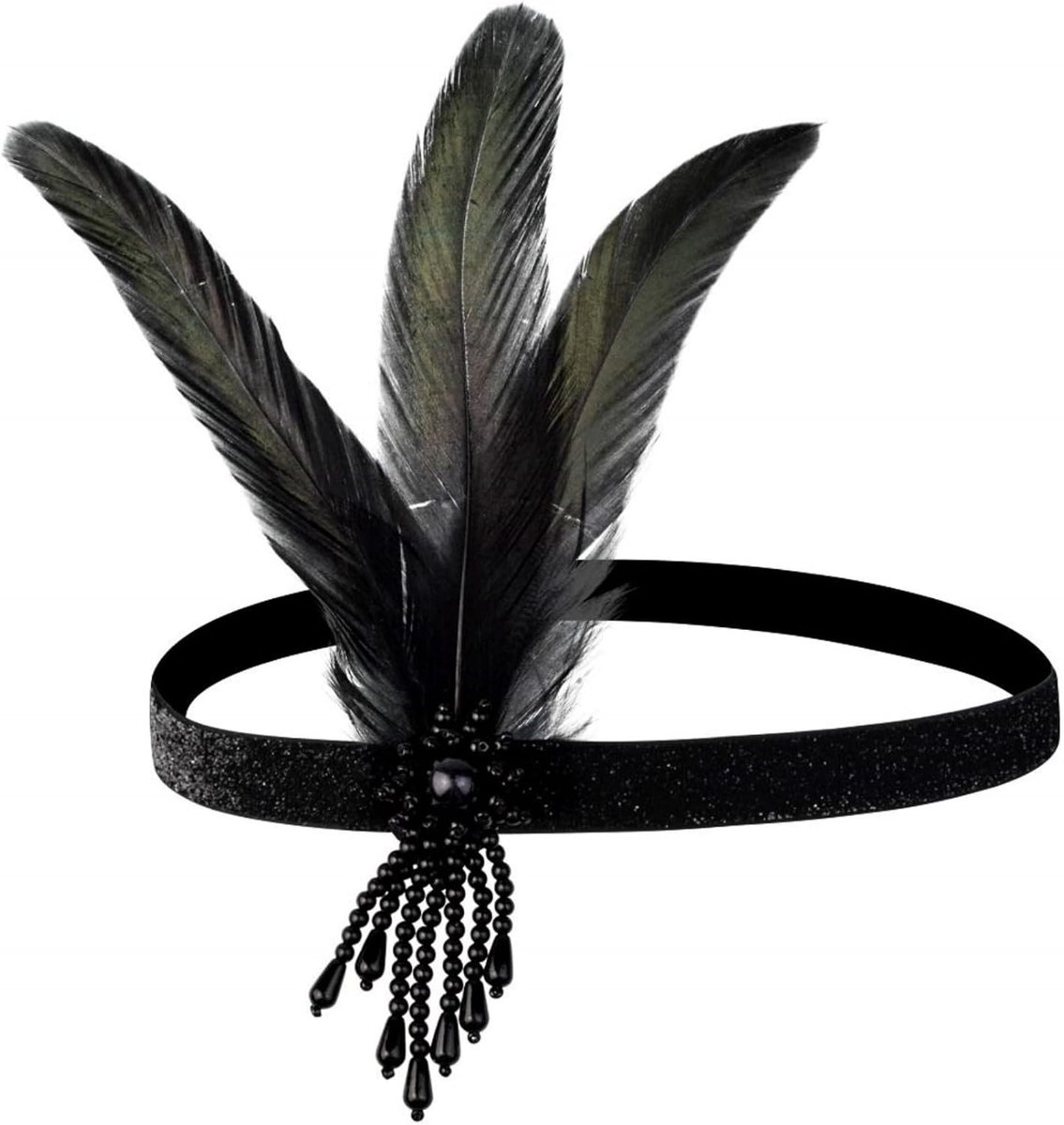 Vintage Flapper Hoofdband met Veertjes en Kristallen, Perfect voor Bruiloften en Kostuums, Retro Accessoire voor Feestjes en Thema-avonden