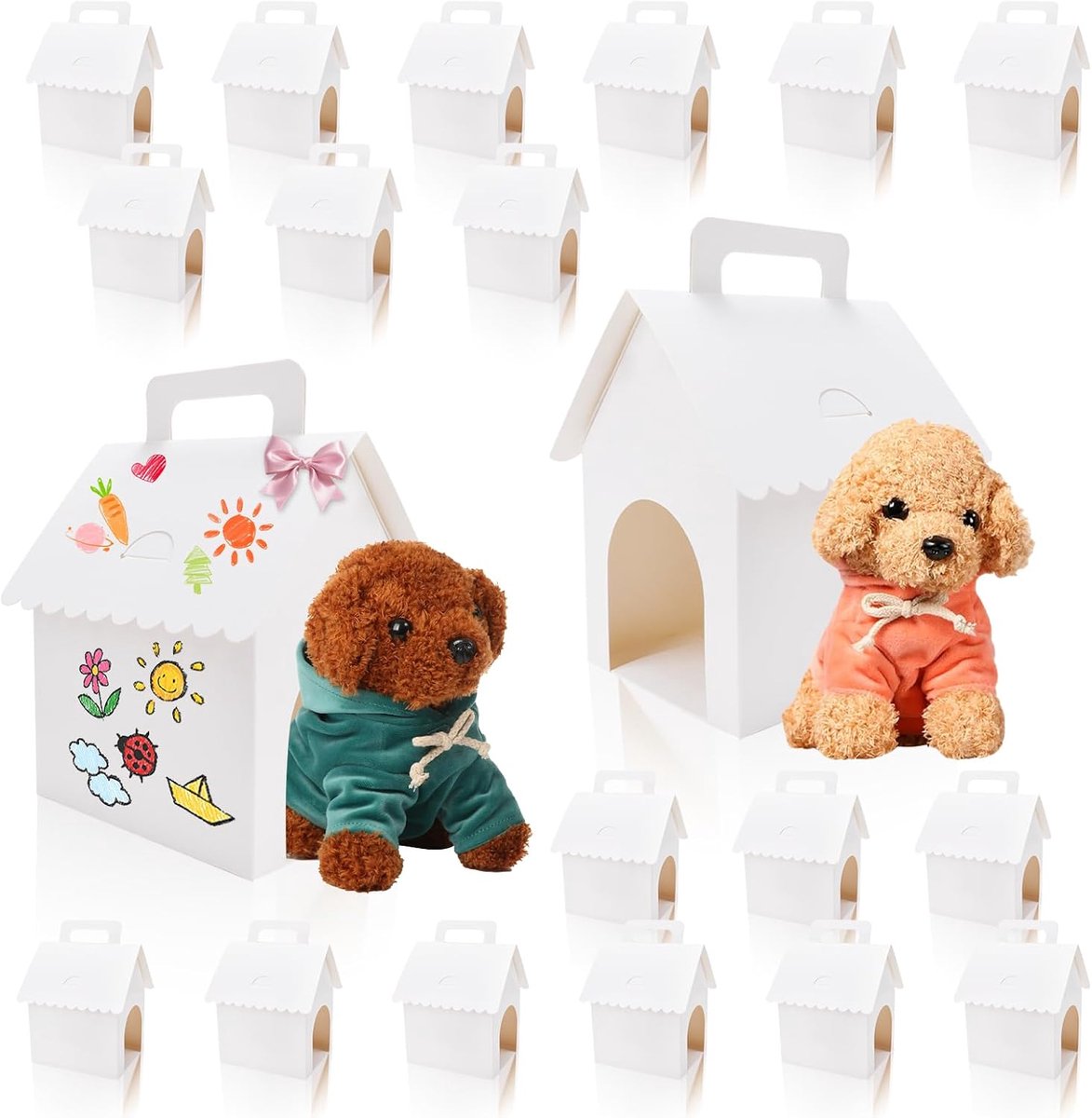 20 stuks Adopt a Puppy Party geschenkdozen, Adopt a Dog Party geschenkdozen in huisvorm, witte doe-het-zelf schattige lege geschenkdozen voor verjaardagsfeest, knutselen, adoptieevenementen