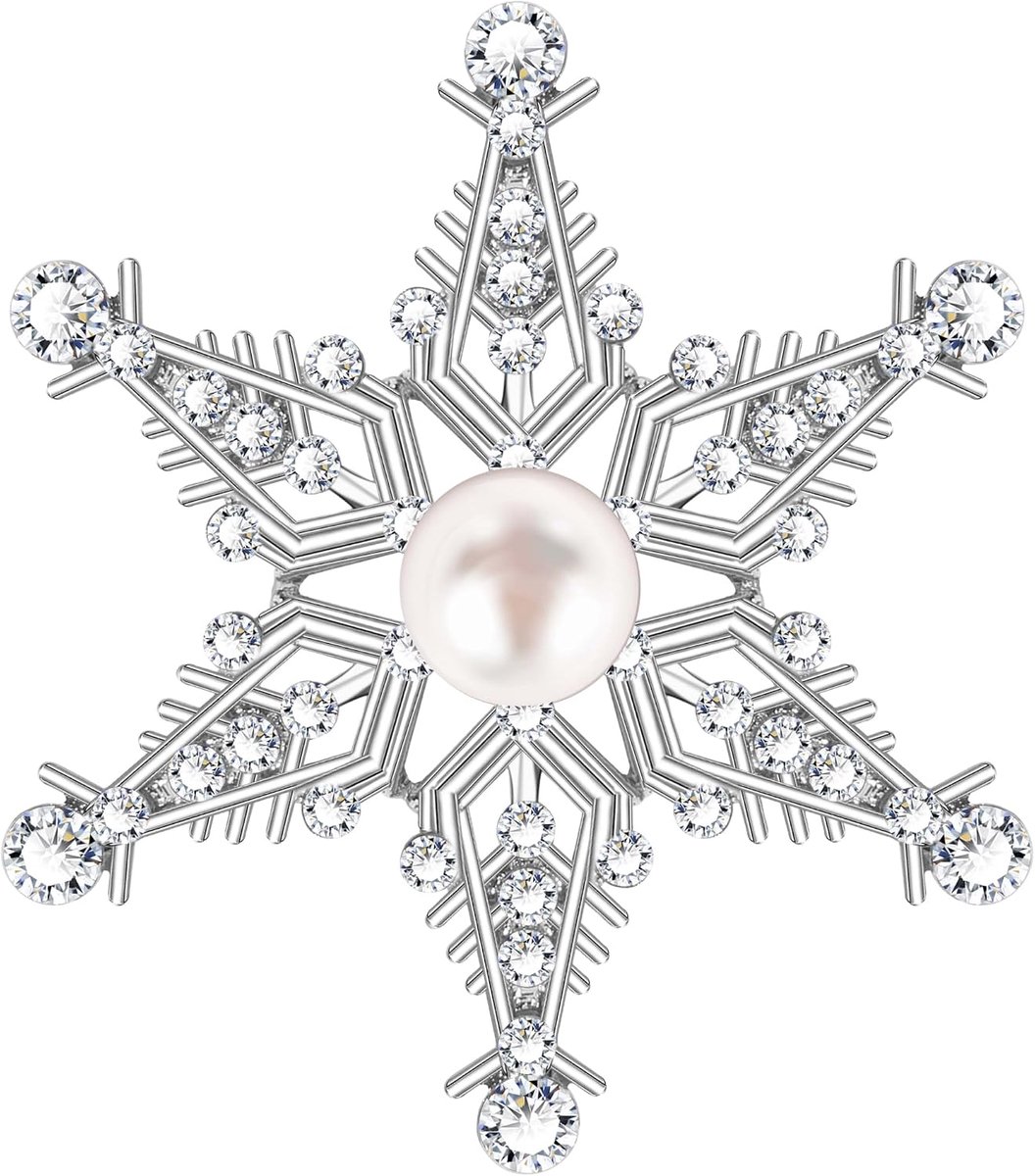 Sneeuwvlok Broche met Peal Bruids Broche Art Deco Retro Bruiloft Kerstfeest Bruidsmeisje Cadeau voor Vrouwen, Stras