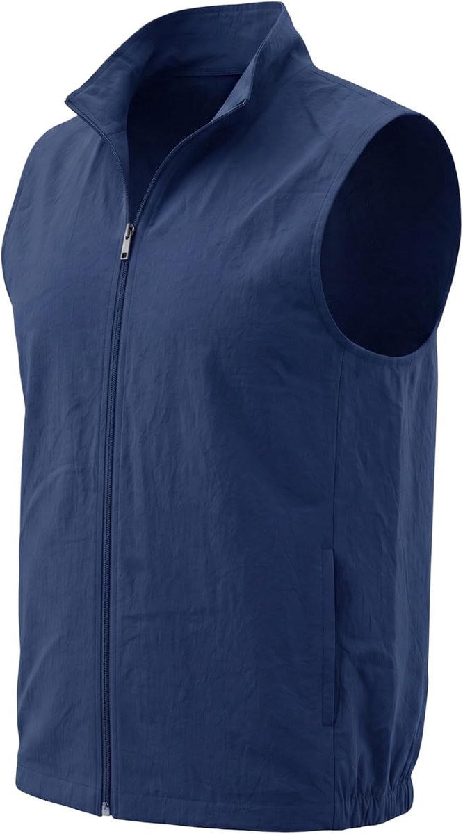Vesten voor heren, licht, sneldrogend, mouwloos, met ritssluiting en zak, retro vesten voor heren, strand en vakantie