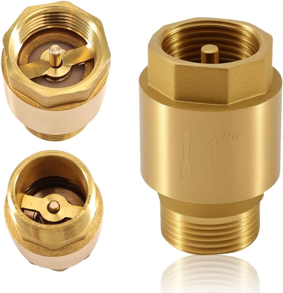 Terugslagventiel, 1 inch AG x 1 inch IG, DN25 terugslagklep met binnendraad en buitendraad, 1 inch verticaal messing terugslagventiel, terugloopventiel voor pomp, tuin