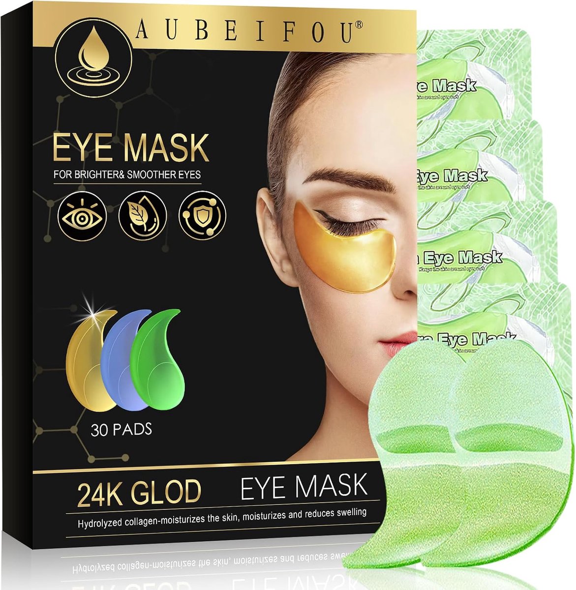 30 paar Aloë Vera oogmasker, hydrogel oogpads, rustgevend & diep hydraterend oogpad, onmiddellijke vochtigheid, vermindert donkere kringen, voor een frisse gloed voor de ogen (groen)