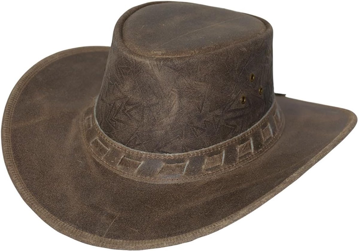Jungle Altus leren hoed, westernhoed, Australische hoed, cowboyhoed