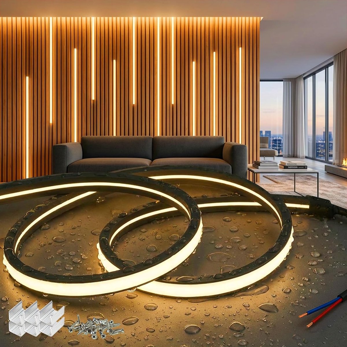 20m Siliconen LED Strip Zwart 220V Voor Akoestische Wandpanelen