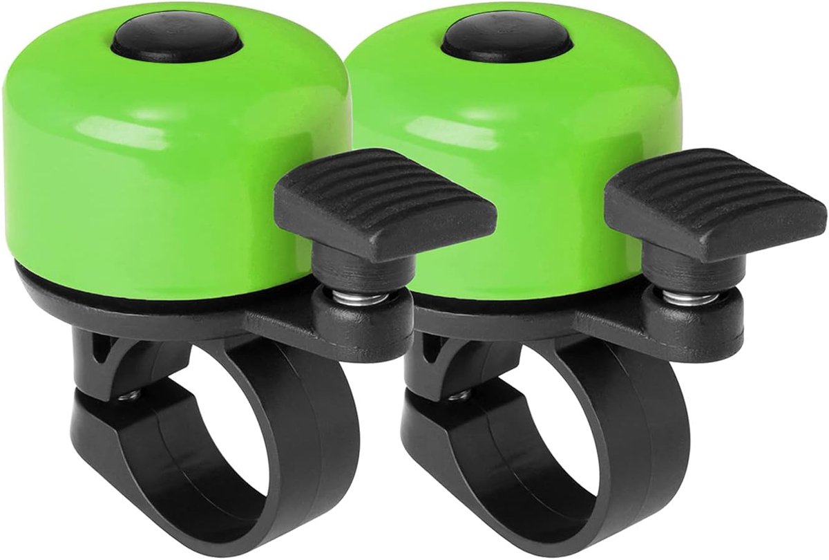 2-pack met luid melodieus geluid klassieke mini-fietsbel voor kinderen volwassenen fietshoorn voor weg, mountainbike voor scooter, MTB, BMX (groen 2 stuks)
