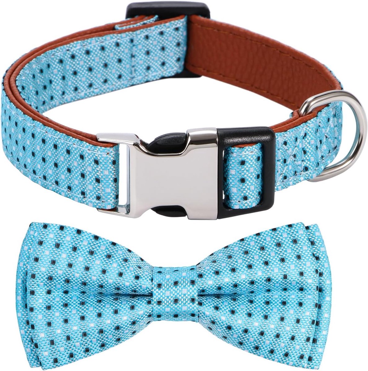Hondenhalsband Geruit Patroon Hemelsblauw met Strikje voor Jongen Meisje Honden Groot