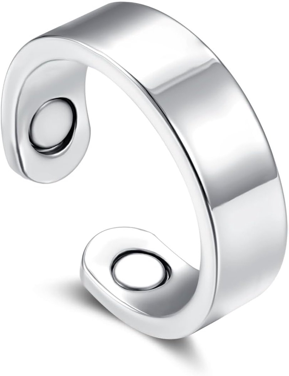 Ring, 2026 zilveren magnetische ring voor dames, anti-angst ring met magneten, enkel/bloem/hart/golven, verstelbare vitalring voor een betere slaap, magnetische ring voor