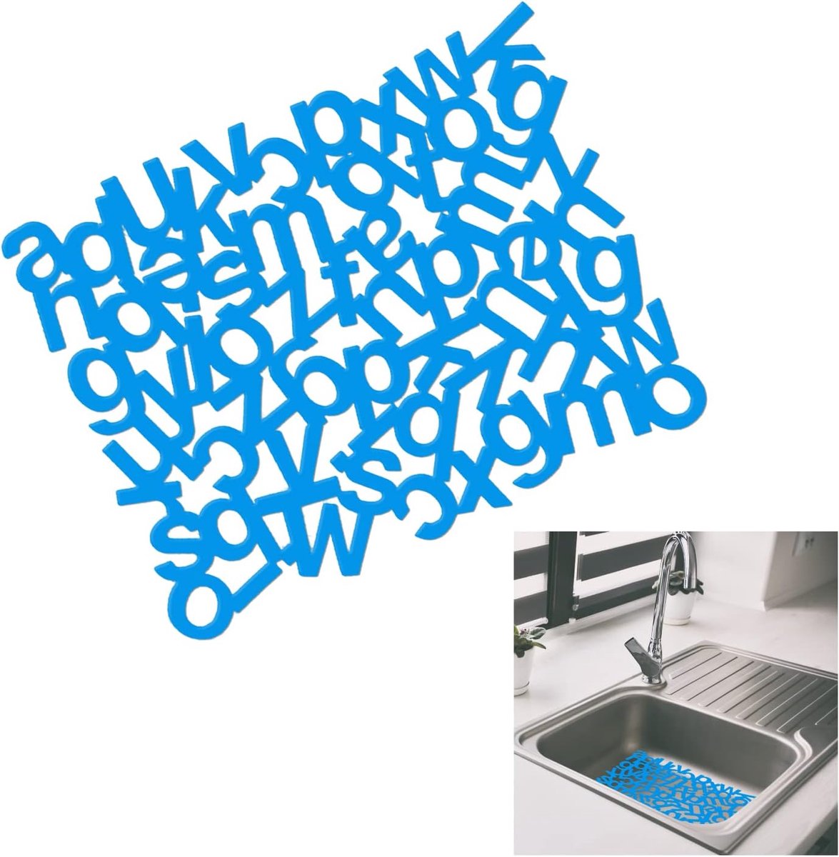Afwasmat voor de keuken, 32 x 25 cm, beschermmat met letters voor wastafel van rubber, schimmelbestendig, antislip, duurzaam, gemakkelijk te reinigen, krasbestendig, schokbestendig (lichtblauw)
