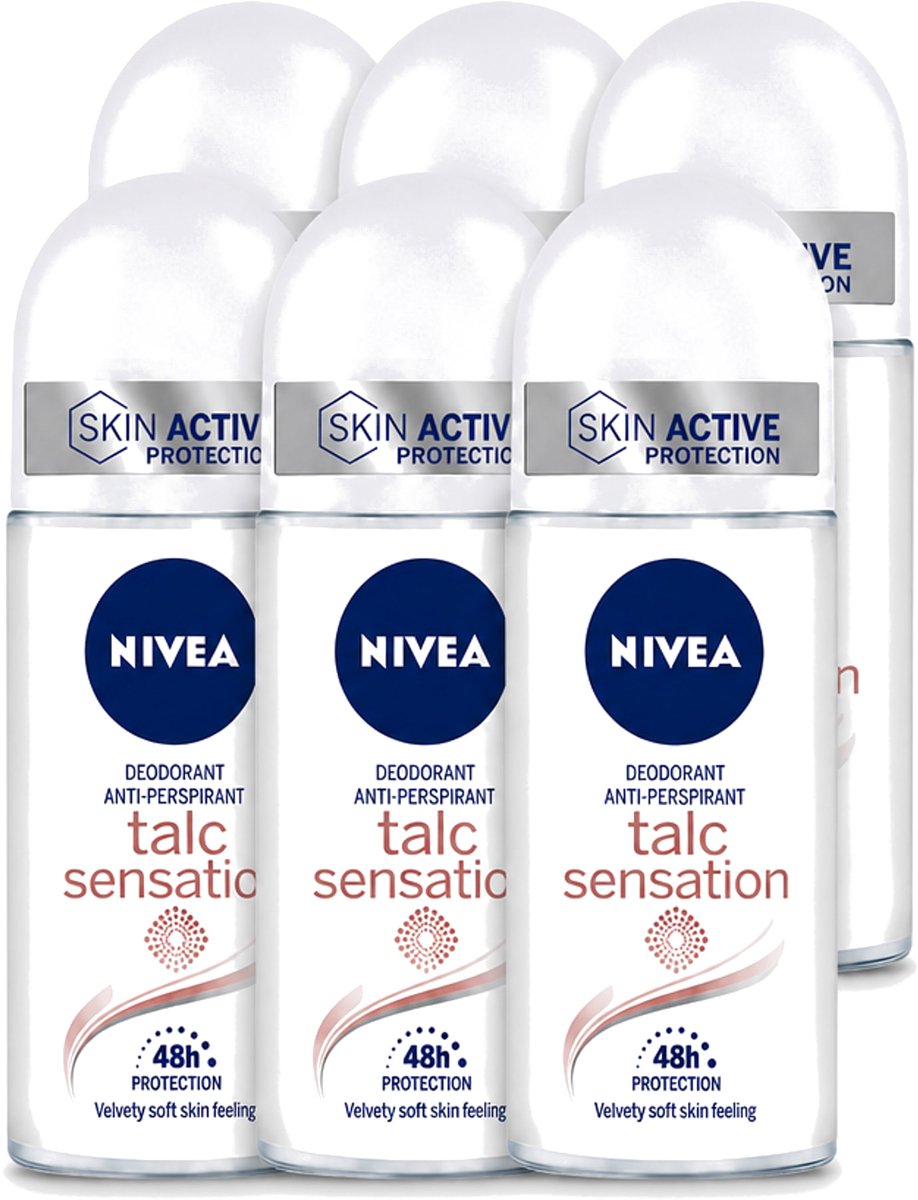 6 x Nivea - Deo Roll-On - Talc Sensation - Anti-Transpirant - 50 ml - Voordeelverpakking - 6 stuks