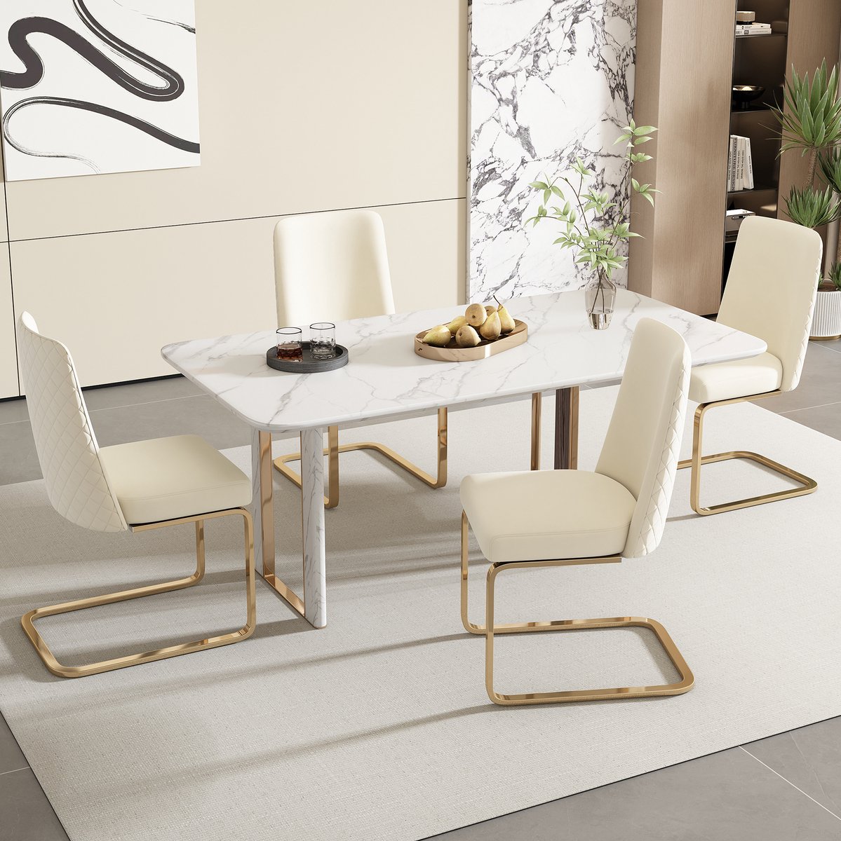 MODENUIT Eetkamerstoel 88 cm - Set Van 4 Met Metalen Onderstel - Voor Eetkamer En Woonkamer - Velvet Beige