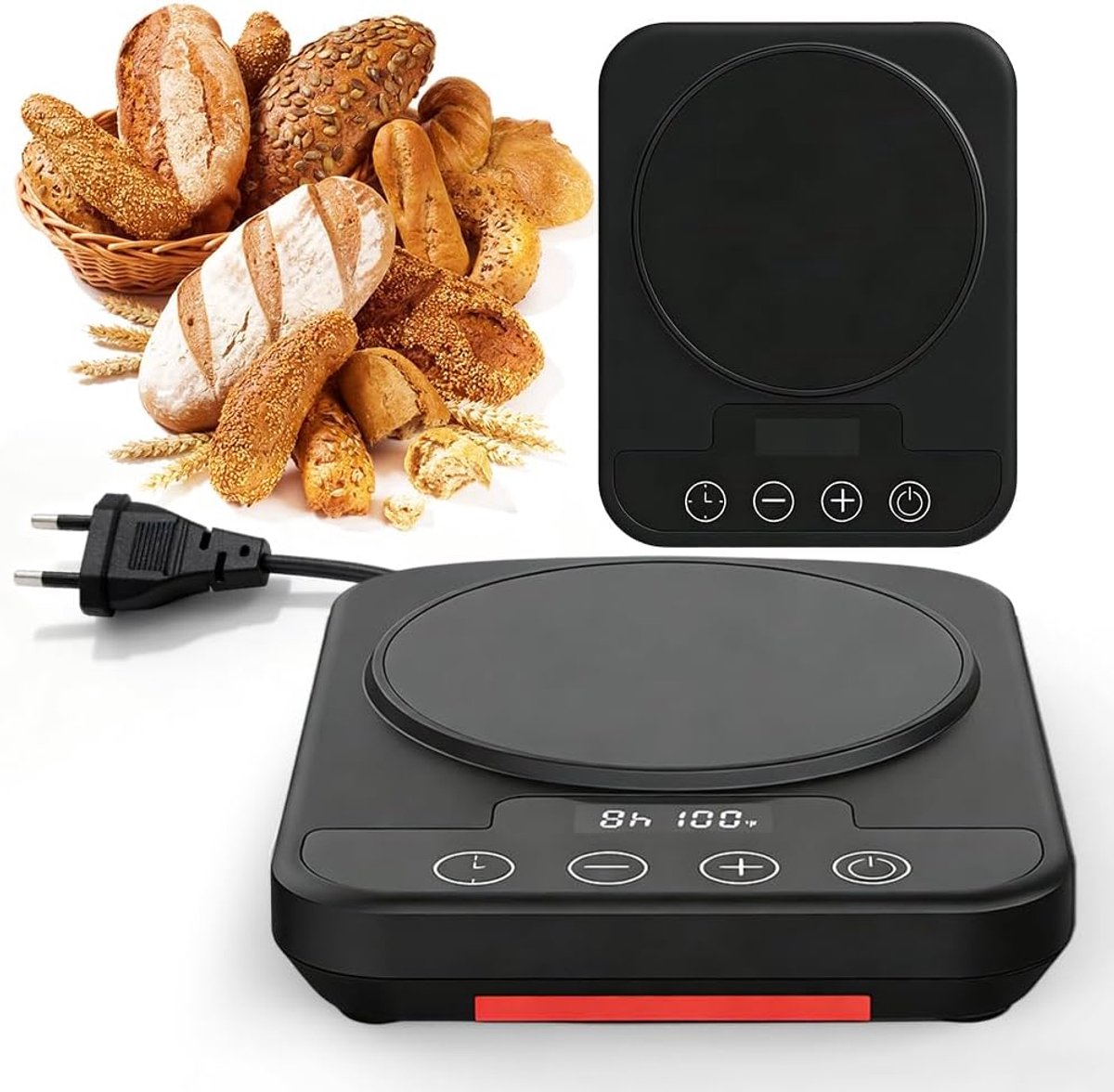 Verwarmingsmat voor zuurdesemstarter - Digitaal display - Timer van 1–12 uur - Warmhoudplaat - Nauwkeurige temperatuurregeling 21–38°C - Geschikt voor brooddeeg‑fermentatie en thuisbakken - ABS - Zwart - Fermentatieverwarmer - Thermostaat