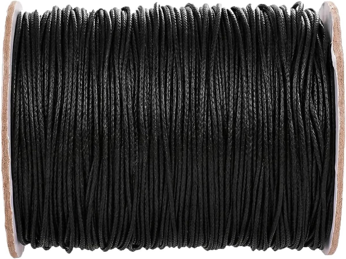 Waxed Cotton Cord voor Sieraden Maken - 1,5 mm, 180 Yards - Macramé Touw voor Armbanden, Kettingen en Ambachtelijke Projecten (Zwart)