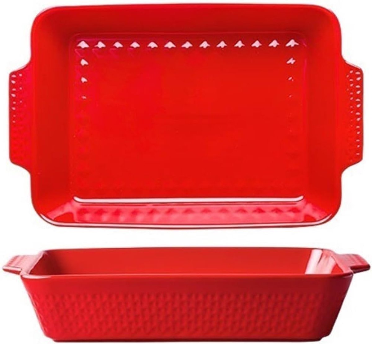 Bakkom Kaas Gebakken Rijst Braadpan Huishoudelijk Keramisch Groot Bakken Dubbel Oor Rechthoekige Magnetron(Red)