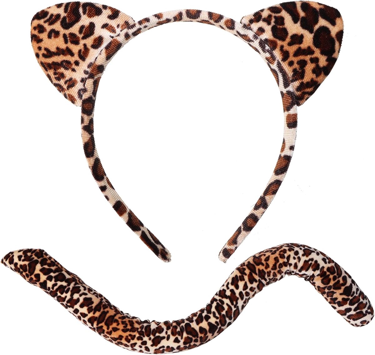 2-delige luipaardkostuumset, luipaard-haarband, staart, dierenkostuumset, accessoires voor Halloween, kostuumfeest, carnaval, cosplay