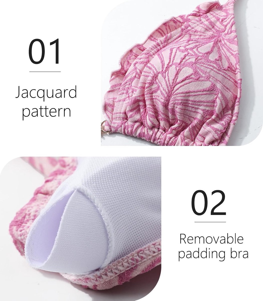 Bikiniset voor dames, nekhouder, triangel-bikinitop, bikinibroekje met trekkoord, lage taille, badpak met jacquardprint, gouden sluiting, tweedelig badpak