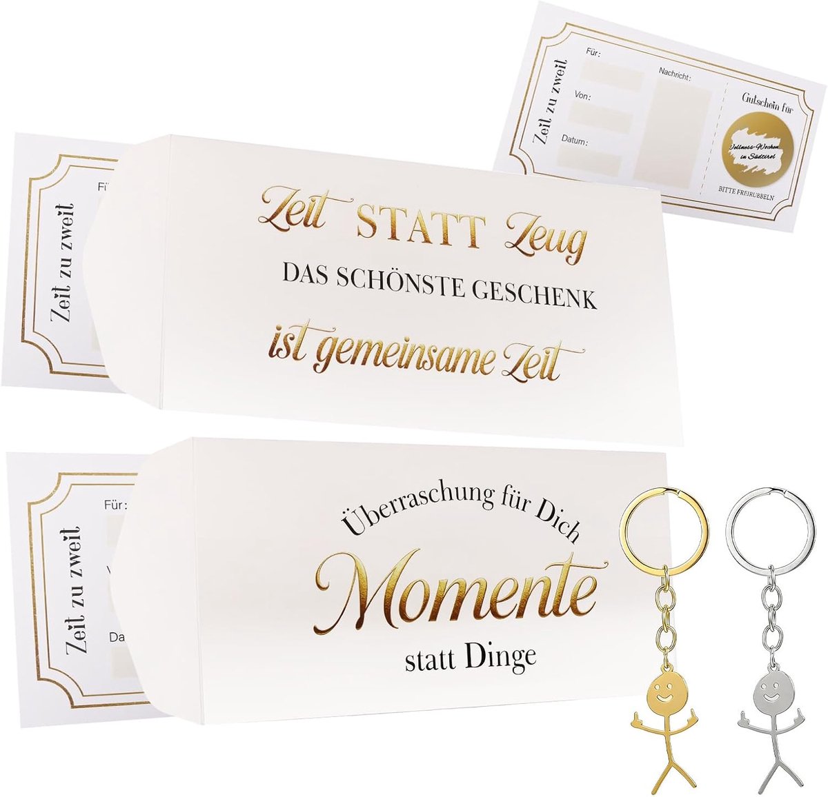 Cadeaukaarten om je goed te voelen, concert en verjaardag, 2 grappige sleutelhangers